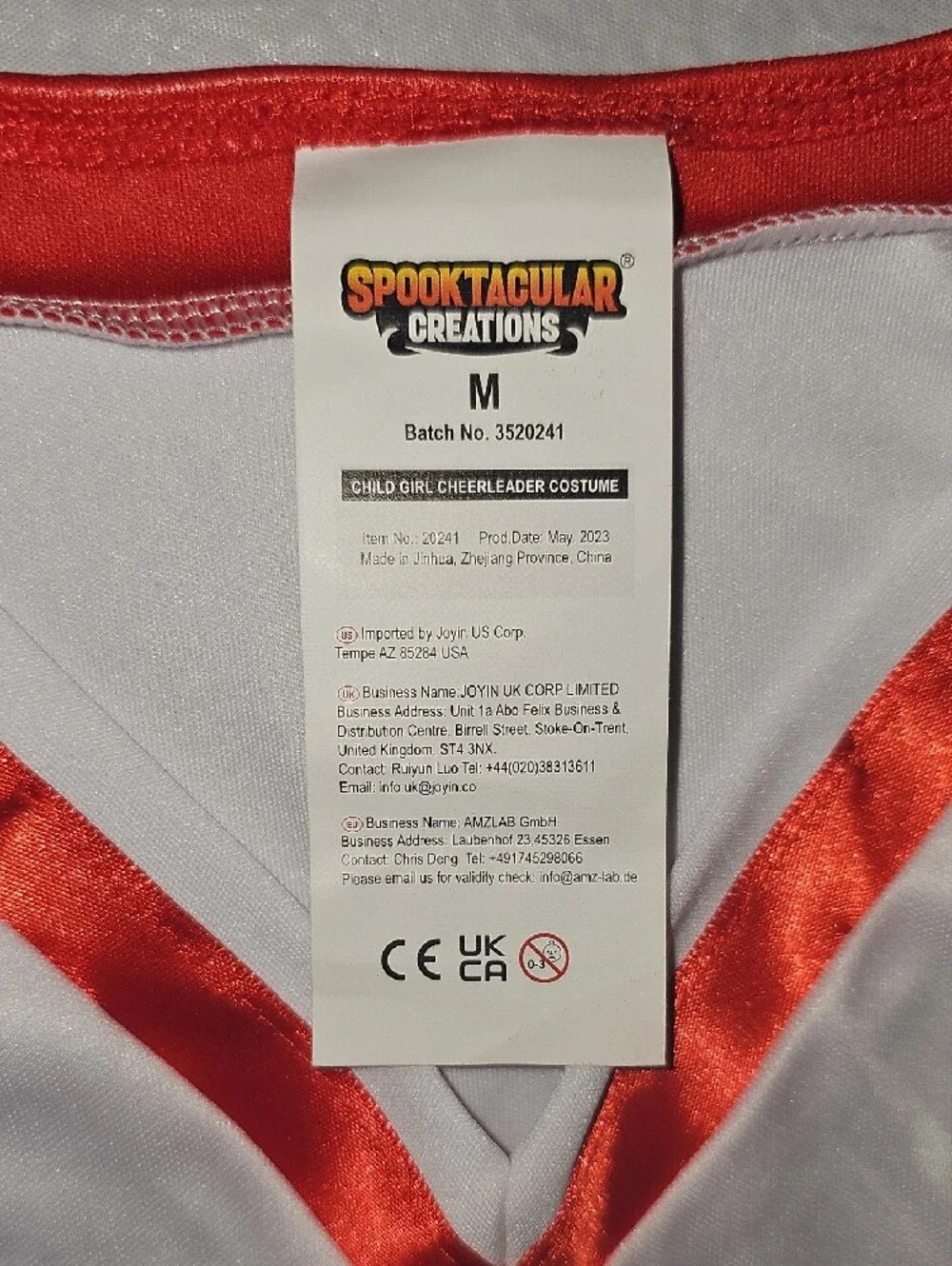 Cheer Leader Kids Costume - Red and White with Pom Poms Girls Medium 8-10 New